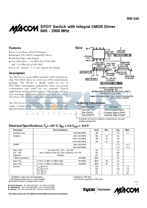 SW-335TR datasheet - SPDT Switch with Integral CMOS Driver 800 - 2000 MHz