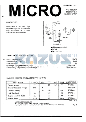 MSB31TK-1 datasheet - ULTRA HIGH BRIGHTNESS RED LED LAMP