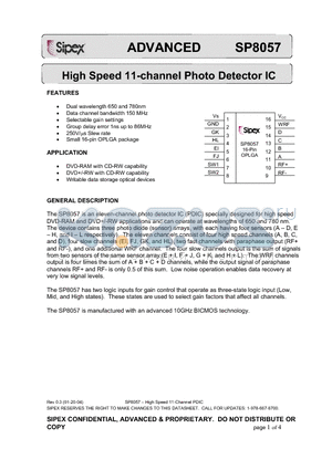 SP8057 datasheet - High Speed 11-channel Photo Detector IC