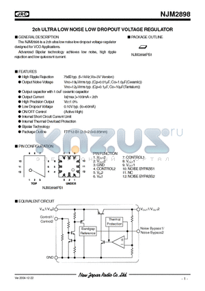 NJM2898PB1-JJ datasheet - 2ch ULTRA LOW NOISE LOW DROPOUT VOLTAGE REGULATOR