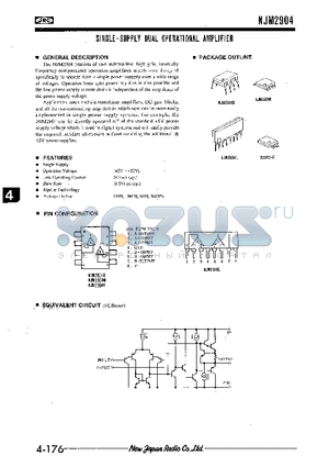 NJM2904 datasheet - SINGLE-SUPPLY OPERATIONAL AMPLIFIER