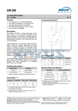 SW-395 datasheet - 3 V GaAs SPDT Switch DC - 2.0 GHz