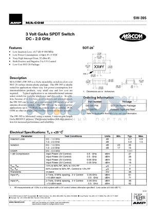 SW-395PIN datasheet - 3 Volt GaAs SPDT Switch DC - 2.0 GHz