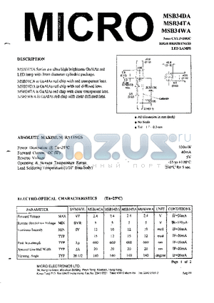 MSB34CA datasheet - 3mm CYLINDRIC HIGH BRIGHTNESS LED LAMPS