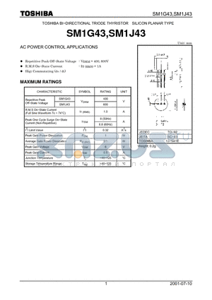 SM1J43 datasheet - AC POWER CONTROL APPLICATIONS