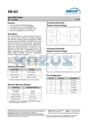 SW-437 datasheet - GaAs SPDT Switch DC - 3.0 GHz