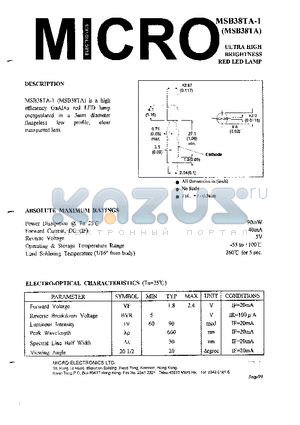 MSB38TA-1 datasheet - ULTRA HIGH BRIGHTNESS RED LED LAMP