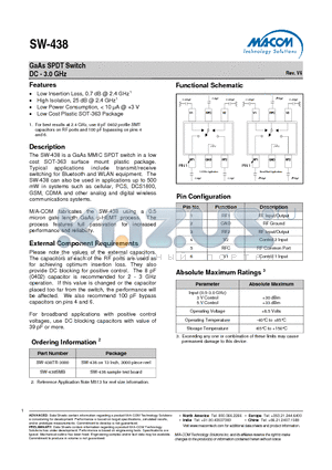 SW-438 datasheet - GaAs SPDT Switch DC - 3.0 GHz