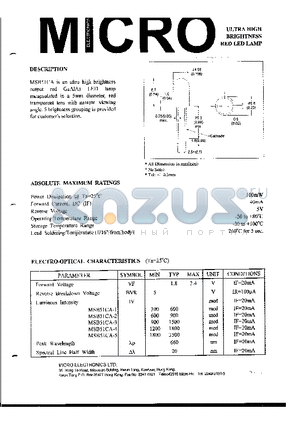 MSB51CA datasheet - ULTRA HIGH BRIGHTNESS RED LED LAMP