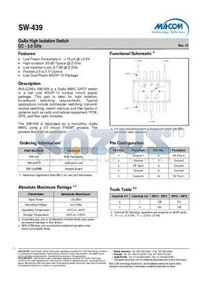 SW-439 datasheet - GaAs High Isolation Switch DC - 3.0 GHz