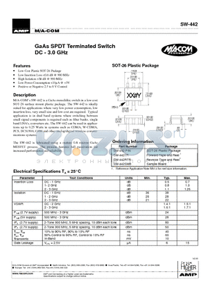 SW-442PIN datasheet - GaAs SPDT Terminated Switch DC - 3.0 GHz
