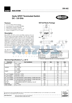 SW-442SMB datasheet - GaAs SPDT Terminated Switch DC - 3.0 GHz