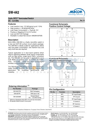 SW-442TR datasheet - GaAs SPDT Terminated Switch DC - 3.0 GHz