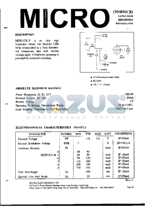 MSB51CK datasheet - ULTRA HIGH BRIGHTNESS RED LED LAMP