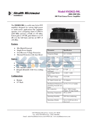 SM2022-50L datasheet - 2000-2200 MHz 100 Watt Linear Power Amplifier