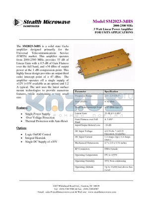 SM2023-34HS datasheet - 2000-2300 MHz 3 Watt Linear Power Amplifier