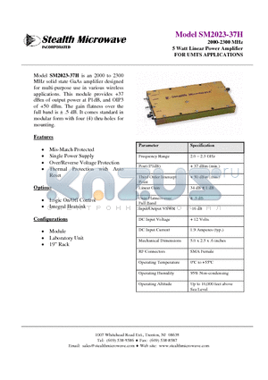 SM2023-37H datasheet - 2000-2300 MHz 5 Watt Linear Power Amplifier