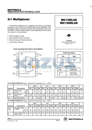 MC100EL58 datasheet - 2:1 Multiplexer