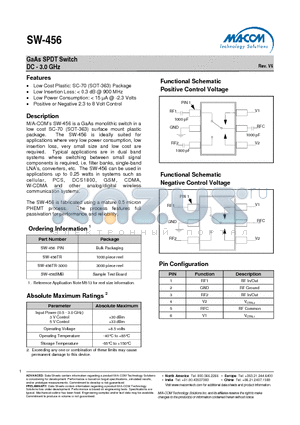 SW-456TR datasheet - GaAs SPDT Switch DC - 3.0 GHz