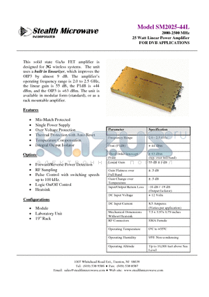 SM2025-44L datasheet - 2000-2500 MHz 25 Watt Linear Power Amplifier