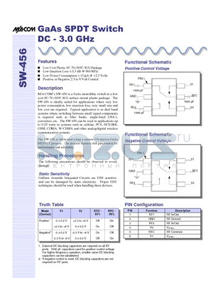 SW-456TR3000 datasheet - GaAs SPDT Switch DC - 3.0 GHz