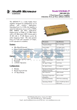 SM2040-37 datasheet - 2000-4000 MHz 5 Watt Linear Power Amplifier