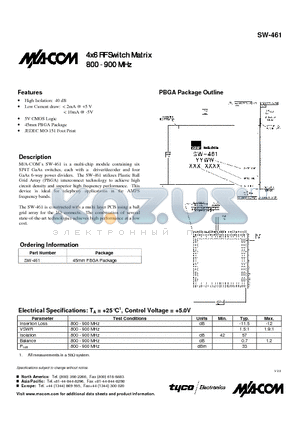 SW-461 datasheet - 4x6 RF Switch Matrix 800 - 900 MHz