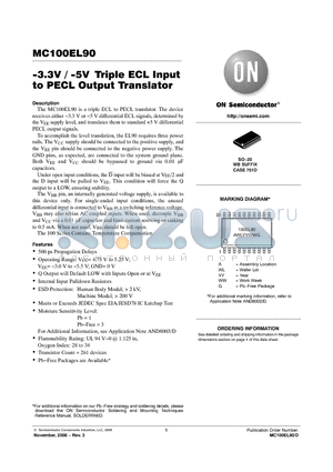 MC100EL90DW datasheet - −3.3V / −5V Triple ECL Input to PECL Output Translator