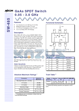 SW-485 datasheet - GaAs SPDT Switch 0.05 - 3.0 GHz