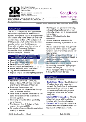 S8132 datasheet - FINGERPRINT IDENTIFICATION IC Bio-Crypto Controller