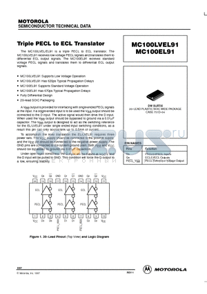 MC100EL91 datasheet - Triple PECL to ECL Translator
