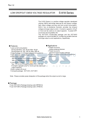 S818 datasheet - LOW DROPOUT CMOS VOLTAGE REGULATOR