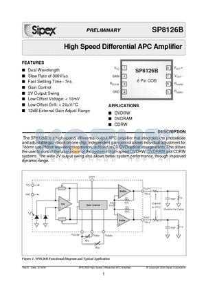SP8126 datasheet - High Speed Differential APC Amplifier