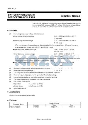 S8233B datasheet - BATTERY PROTECTION IC (FOR A 3-SERIAL-CELL PACK)