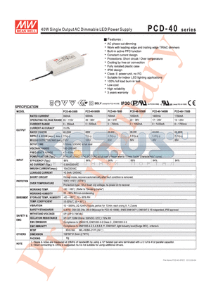 PCD-40 datasheet - 40W Single OutputAC Dimmable LED Power Supply