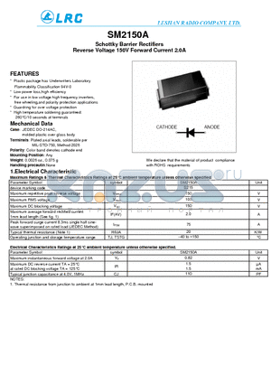 SM2150A datasheet - Schottky Barrier Rectifiers Reverse Voltage 150V Forward Current 2.0A