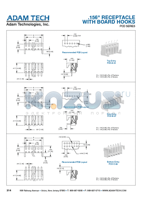 PCD-A-05 datasheet - .156 RECEPTACLE WITH BOARD HOOKS