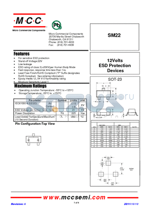 SM22 datasheet - 12Volts ESD Protection Devices