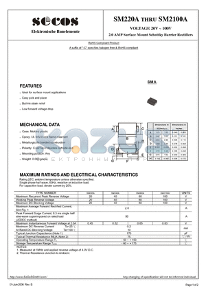 SM2100A datasheet - 2.0 AMP Surface Mount Schottky Barrier Rectifiers