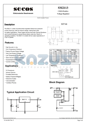 SM2113 datasheet - Voltage Regula tor