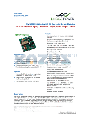 SW003A0A91-SR datasheet - 18-36Vdc & 36-75Vdc Input; 3.3-15Vdc Output; 1-3.5A Output Current