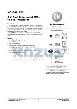 MC100ELT23DR2G datasheet - 5 V Dual Differential PECL to TTL Translator