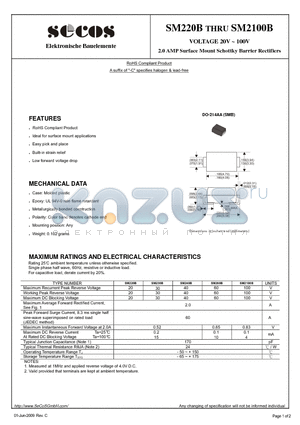 SM220B_09 datasheet - 2.0 AMP Surface Mount Schottky Barrier Rectifiers