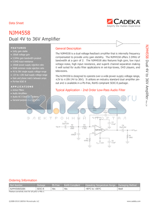 NJM4558 datasheet - Dual 4V to 36V Amplifier