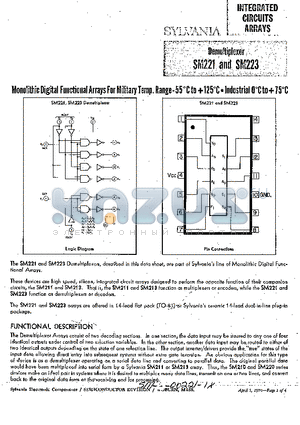 SM221 datasheet - Monolithic Digital Functional Arrays for Military Temp. Range -55 to 125 Industrial 0  75