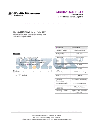 SM2225-37RY3 datasheet - 2200-2500 MHz 5 Watt Linear Power Amplifier