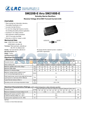 SM220B-E datasheet - Schottky Barrier Rectifiers Reverse Voltage 20 to100V Forward Current 2.0A