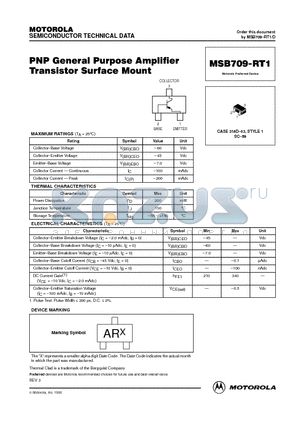 MSB709-RT1 datasheet - PNP General Purpose Amplifier Transistor Surface Mount