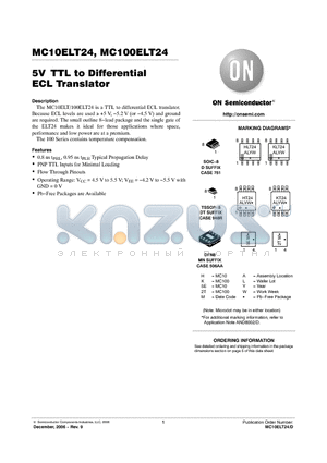 MC100ELT24D datasheet - 5V TTL to Differential ECL Translator