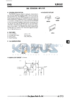 NJM4562 datasheet - DUAL OPERATIONAL AMPLIFIER